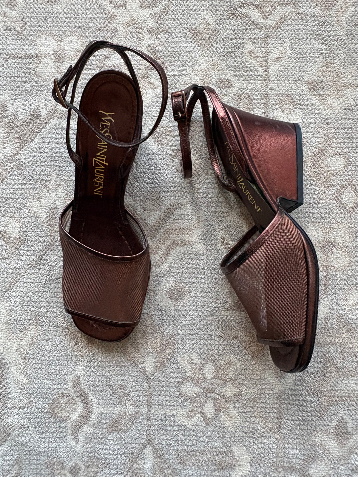 Yves Saint Laurent Brown Block Mesh Heels