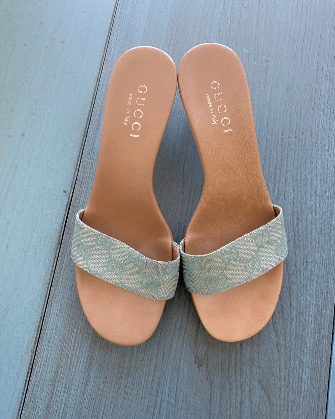 Gucci Blue Monogram Kitten Heels