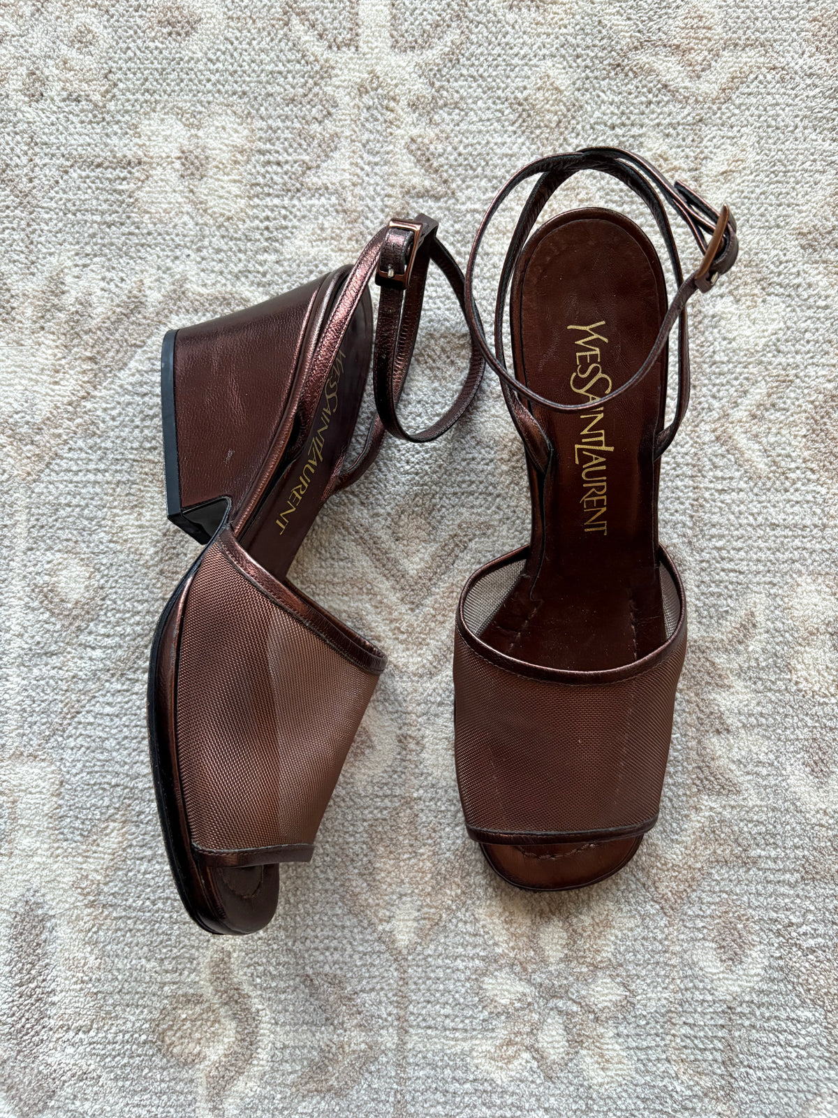 Yves Saint Laurent Brown Block Mesh Heels