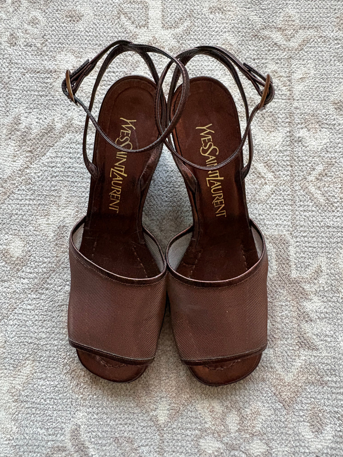 Yves Saint Laurent Brown Block Mesh Heels