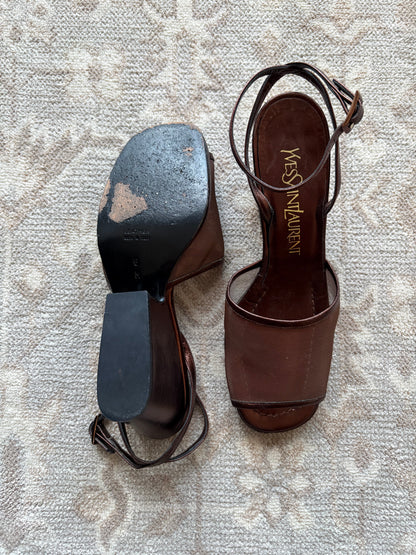 Yves Saint Laurent Brown Block Mesh Heels