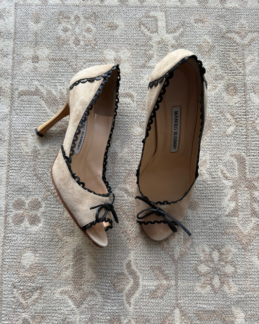 Manolo Blahnik Suede Eyelet Heels