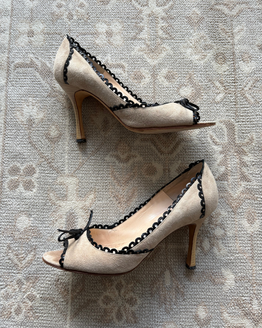 Manolo Blahnik Suede Eyelet Heels
