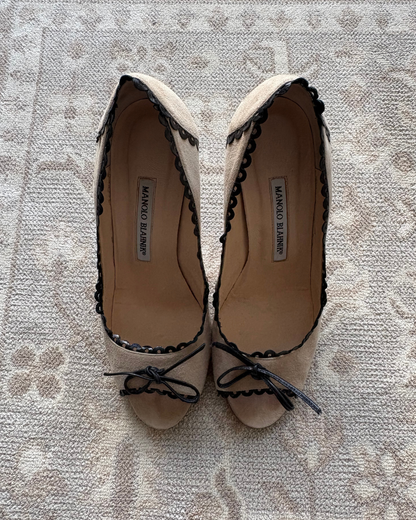 Manolo Blahnik Suede Eyelet Heels