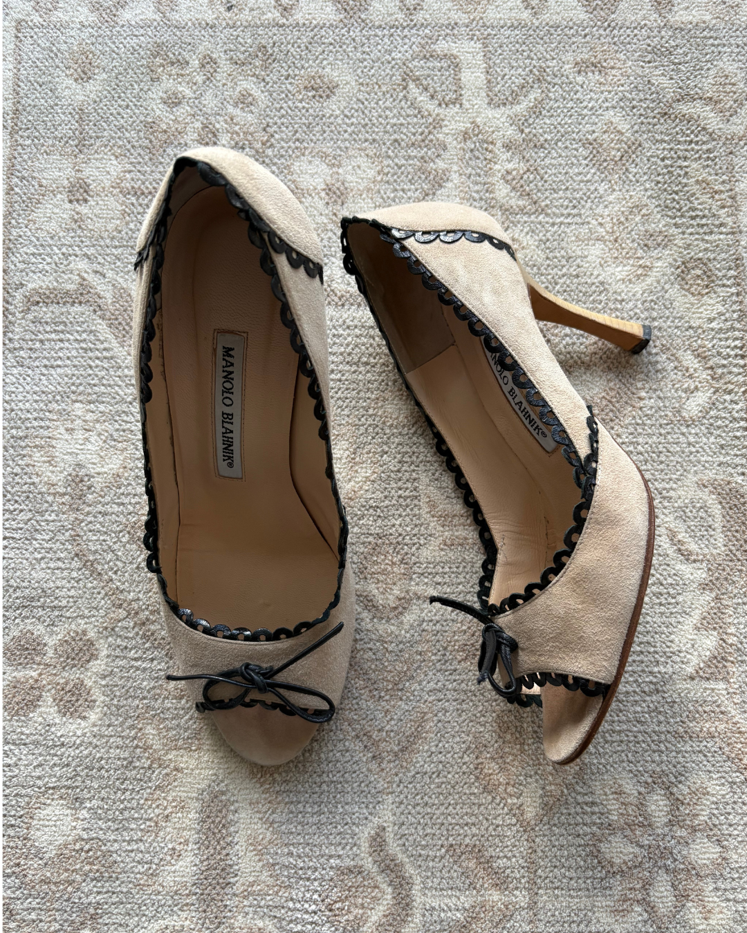 Manolo Blahnik Suede Eyelet Heels
