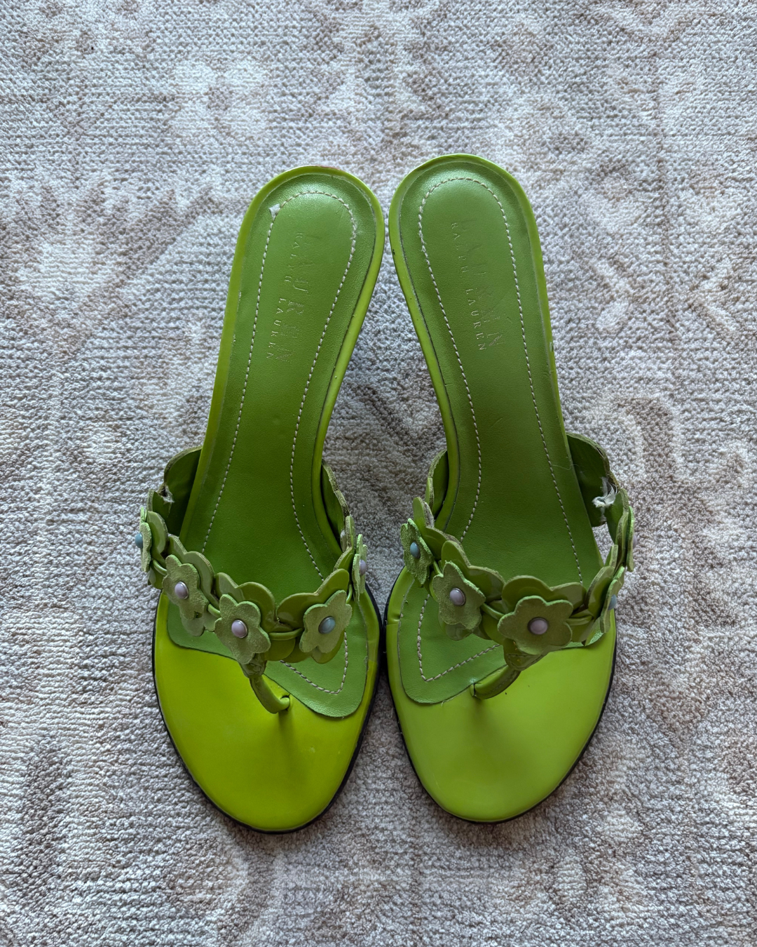 Ralph Lauren Green Floral Kitten Heels