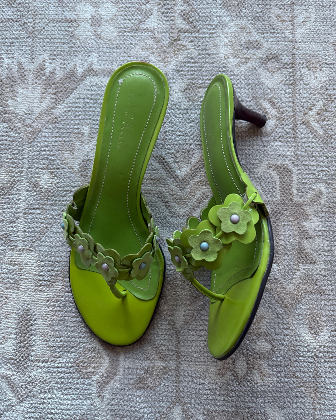 Ralph Lauren Green Floral Kitten Heels