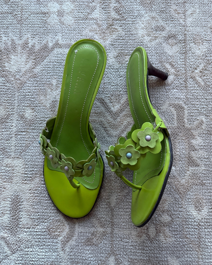 Ralph Lauren Green Floral Kitten Heels